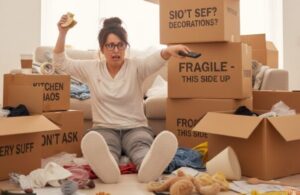 引っ越しをしている女性